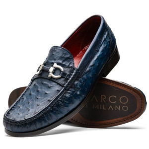 Marco di Milano Genuine Ostrich Quill Horsebit Loafer - Navy Blue Marco di Milano Genuine Ostrich Quill Horsebit Loafer - Navy Blue