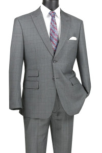 Vinci Modern Fit 2-Button Windowpane with Tick Pocket - Grey Vinci Modern Fit 2-Button Windowpane with Tick Pocket - Grey