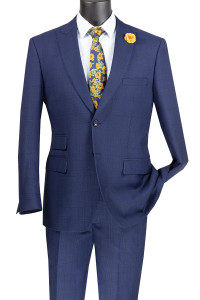 Vinci Modern Fit 2-Button Windowpane with Tick Pocket - Blue Vinci Modern Fit 2-Button Windowpane with Tick Pocket - Blue