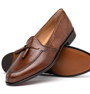 Zelli 100% Genuine Lizard Tassel Loafer Shoe - Cognac Zelli 100% Genuine Lizard Tassel Loafer Shoe - Cognac
