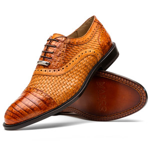 Marco di Milano Genuine Caiman Crocodile & Woven Calf Leather Dress Tie Shoe - Brandy Marco di Milano Genuine Caiman Crocodile & Woven Calf Leather Dress Tie Shoe - Brandy