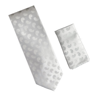 Antonia 100% Silk X-Long Wider Necktie -  White Abstract Paisley Design Antonia 100% Silk X-Long Wider Necktie -  White Abstract Paisley Design