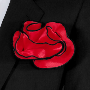 Red Satin with Black Trim 2-in-1 Pouf Round Pocket Square Red Satin with Black Trim 2-in-1 Pouf Round Pocket Square