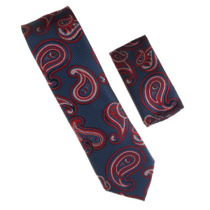 Antonia 100% Silk Tie w/Pocket Square - Red & Blue X-Large Paisleys Antonia 100% Silk Tie w/Pocket Square - Red & Blue X-Large Paisleys