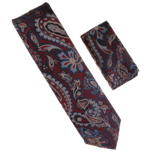 Antonia 100% Silk Tie w/Pocket Square - Navy & Burgundy X-Large Paisleys Antonia 100% Silk Tie w/Pocket Square - Navy & Burgundy X-Large Paisleys