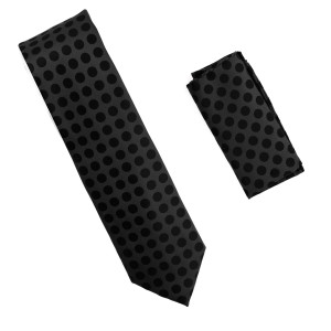 Antonia 100% Silk Tie w/Pocket Square - Black Polka Dots Antonia 100% Silk Tie w/Pocket Square - Black Polka Dots