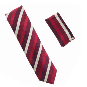 Antonia 100% Silk Tie w/Pocket Square - Burgundy & Red Stripes Antonia 100% Silk Tie w/Pocket Square - Burgundy & Red Stripes