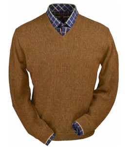 Peru Unlimited Baby Alpaca and Wool V-Neck Sweater - Soft Brick Heather