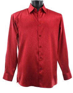 Bassiri Red Tonal Line Design Long Sleeve Camp Shirt Bassiri Red Tonal Line Design Long Sleeve Camp Shirt