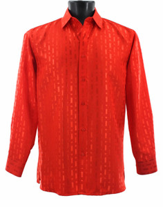 Bassiri Bright Red Tonal Block Design Long Sleeve Camp Shirt Bassiri Bright Red Tonal Block Design Long Sleeve Camp Shirt