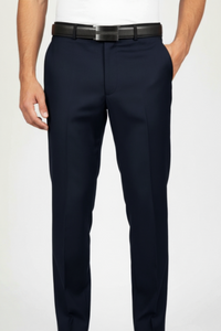 Leonardo Valenti Modern Fit 100% Wool Dress Slacks - Dark Navy Blue