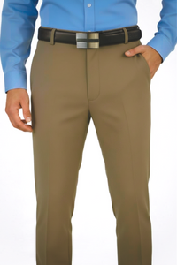 Leonardo Valenti Modern Fit 100% Wool Dress Slacks - Tan