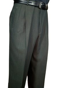 Leonardo Valenti High Twist Wool Pleated Dress Slacks - Made in Italy - Dark Olive