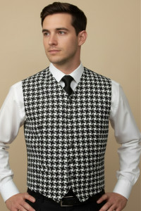 Biblo Club Black & White Large Houndstooth Vest - Made in Italy 