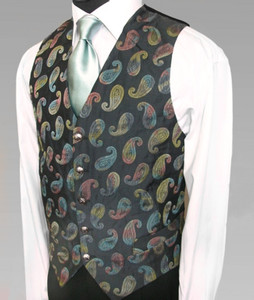 Leonardo Valenti Black Velvet Paisley Vest - Made in Italy  Leonardo Valenti Black Velvet Paisley Vest - Made in Italy
