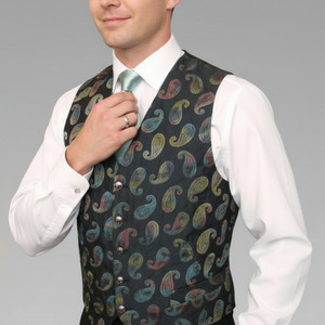 Leonardo Valenti Black Velvet Paisley Vest - Made in Italy 