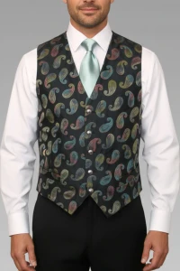 Leonardo Valenti Black Velvet Paisley Vest - Made in Italy 