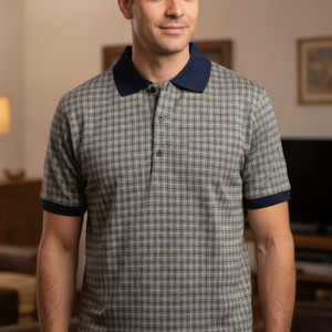 Rodolfo Verga Navy & Tan Long Staple Filoscozia Cotton Polo - Made in Italy