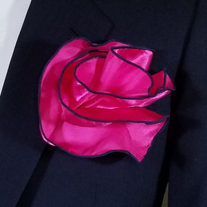 Fuchsia Pink with Navy Trim 2-in-1 Pouf Round Pocket Square Fuchsia Pink with Navy Trim 2-in-1 Pouf Round Pocket Square