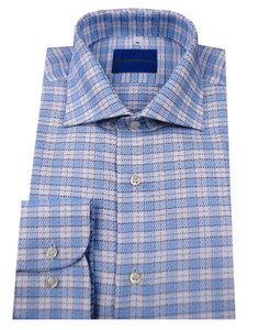 Leonardo Valenti 100% Premium Cotton Blue Windowpane European Shirt Leonardo Valenti 100% Premium Cotton Blue Windowpane European Shirt