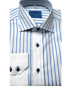 Leonardo Valenti Blue on White Stripe Slim Fit Sport Shirt - Made in Italy Leonardo Valenti Blue on White Stripe Slim Fit Sport Shirt - Made in Italy