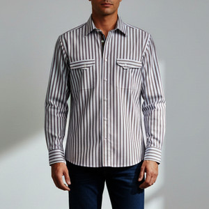 Leonardo Valenti Rust Stripe with Embroidery Slim Fit Sport Shirt - Made in Italy
