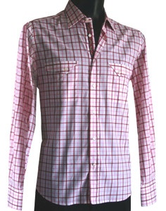 Leonardo Valenti Fuchsia Check with Embroidery Slim Fit Sport Shirt - Made in Italy Leonardo Valenti Fuchsia Check with Embroidery Slim Fit Sport Shirt - Made in Italy