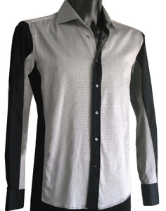 Leonardo Valenti Grey with Contrasting Black Slim Fit Sport Shirt - Made in Italy Leonardo Valenti Grey with Contrasting Black Slim Fit Sport Shirt - Made in Italy