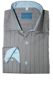 Leonardo Valenti Grey with Turquoise Contrasting Cuff Slim Fit Shirt - Made in Italy Leonardo Valenti Grey with Turquoise Contrasting Cuff Slim Fit Shirt - Made in Italy