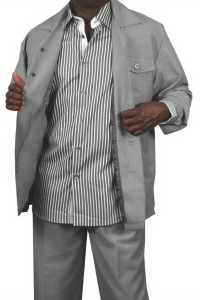 Leonardo Valenti 2-Piece Wide Leg Walking Suit - Light Grey