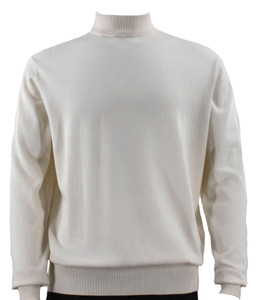 Bassiri Mock-Neck Cotton Blend Knit Long Sleeve Sweater - Ivory