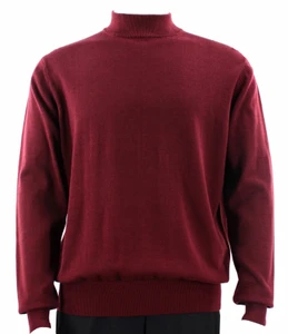 Bassiri Mock-Neck Cotton Blend Knit Long Sleeve Sweater - Burgundy