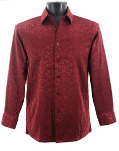 Bassiri Burgundy Baroque Tonal Pattern Long Sleeve Camp Shirt Bassiri Burgundy Baroque Tonal Pattern Long Sleeve Camp Shirt