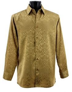Bassiri Gold Baroque Tonal Pattern Long Sleeve Camp Shirt Bassiri Gold Baroque Tonal Pattern Long Sleeve Camp Shirt