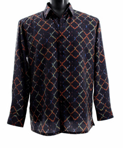 Bassiri Navy Lattice Pattern Long Sleeve Camp Shirt Bassiri Navy Lattice Pattern Long Sleeve Camp Shirt