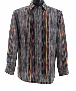 Bassiri Brown Variegated Line Design Long Sleeve Camp Shirt Bassiri Brown Variegated Line Design Long Sleeve Camp Shirt