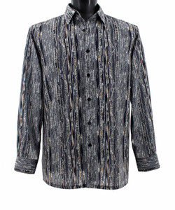 Bassiri Black Variegated Line Design Long Sleeve Camp Shirt Bassiri Black Variegated Line Design Long Sleeve Camp Shirt