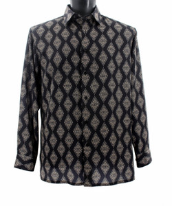 Bassiri Black with Tan Diamond Design Long Sleeve Camp Shirt Bassiri Black with Tan Diamond Design Long Sleeve Camp Shirt