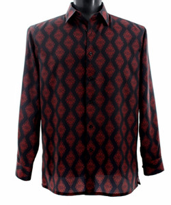Bassiri Red with Black Diamond Design Long Sleeve Camp Shirt Bassiri Red with Black Diamond Design Long Sleeve Camp Shirt