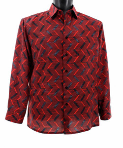 Bassiri Red Zig-Zag Design Long Sleeve Camp Shirt Bassiri Red Zig-Zag Design Long Sleeve Camp Shirt