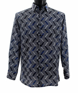 Bassiri Black & Blue Zig-Zag Design Long Sleeve Camp Shirt Bassiri Black & Blue Zig-Zag Design Long Sleeve Camp Shirt