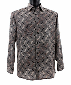 Bassiri Black & Taupe Zig-Zag Design Long Sleeve Camp Shirt Bassiri Black & Taupe Zig-Zag Design Long Sleeve Camp Shirt