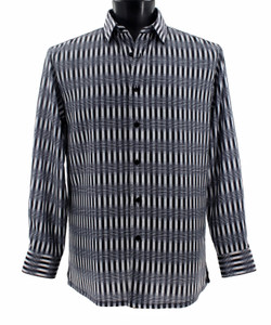 Bassiri Black & White Abstract Lines Long Sleeve Camp Shirt
