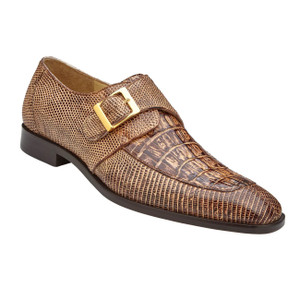 Belvedere Genuine Caiman Crocodile and Lizard Monk Strap Shoes - Tan Belvedere Genuine Caiman Crocodile and Lizard Monk Strap Shoes - Tan