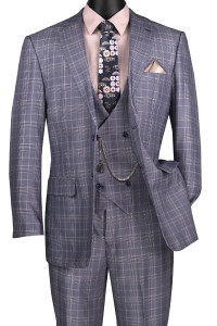 Vinci 2-Button Light Purple Glenplaid Suit with Low-Cut Vest