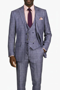 Vinci 2-Button Light Purple Glenplaid Suit with Low-Cut Vest