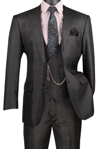 Vinci 2-Button Black Glenplaid Suit with Low-Cut Vest Vinci 2-Button Black Glenplaid Suit with Low-Cut Vest