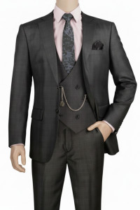 Vinci 2-Button Black Glenplaid Suit with Low-Cut Vest