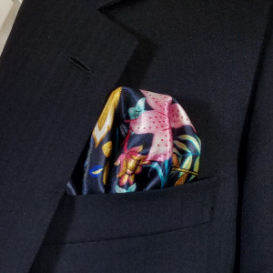Navy Blue Floral Design Pre-Folded Pocket Square Insert Navy Blue Floral Design Pre-Folded Pocket Square Insert