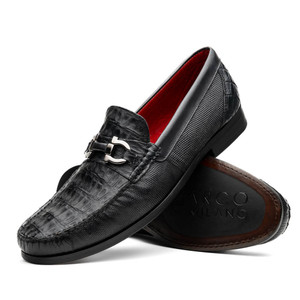 Marco di Milano Genuine Caiman Crocodile & Lizard Horsebit Loafer - Black Marco di Milano Genuine Caiman Crocodile & Lizard Horsebit Loafer - Black